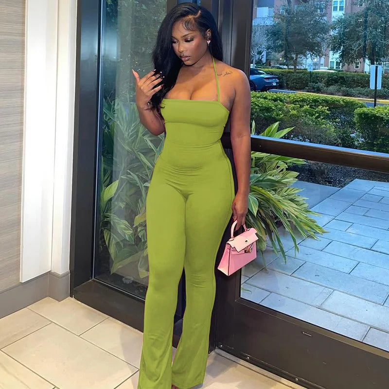 Halter Backless Bodycon Flare Jumpsuit