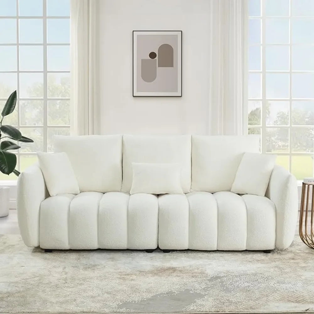 Modern Comfy Deep-Seat Teddy Cloud Sofa – Upholstered 3-Seater Bouclé Couch