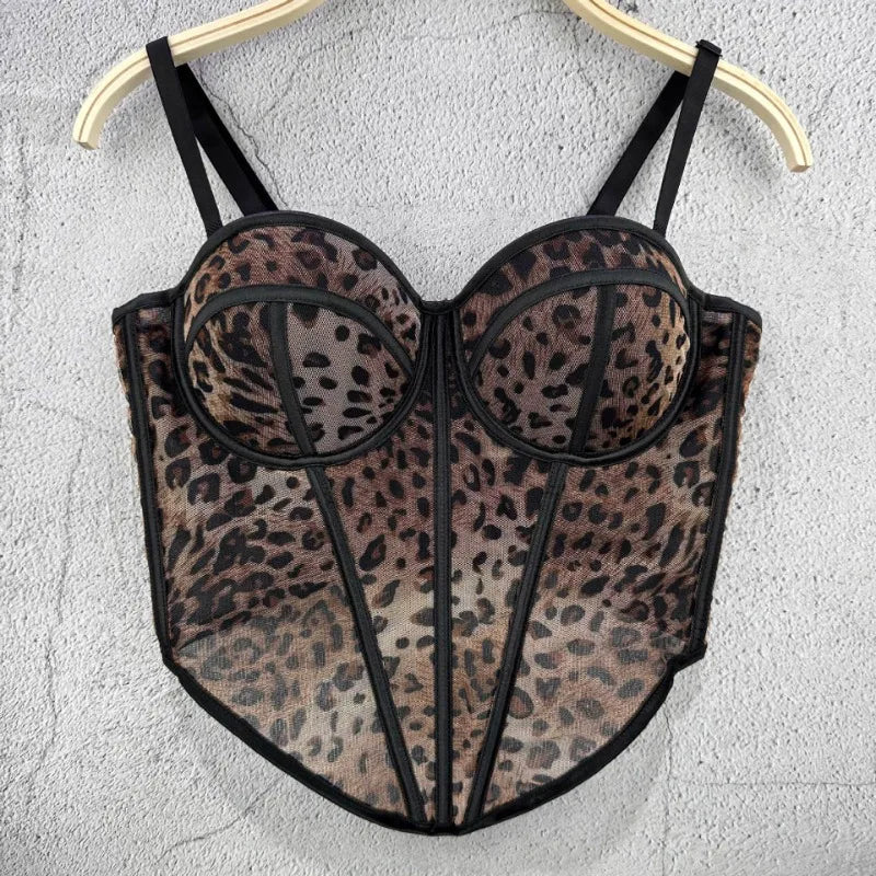Just Kickin It Leopard Mesh Corset Top