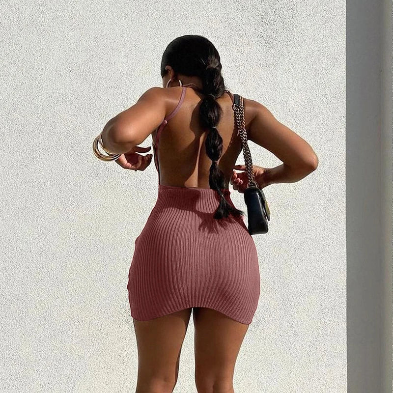 Ribbed Backless Mini Dress