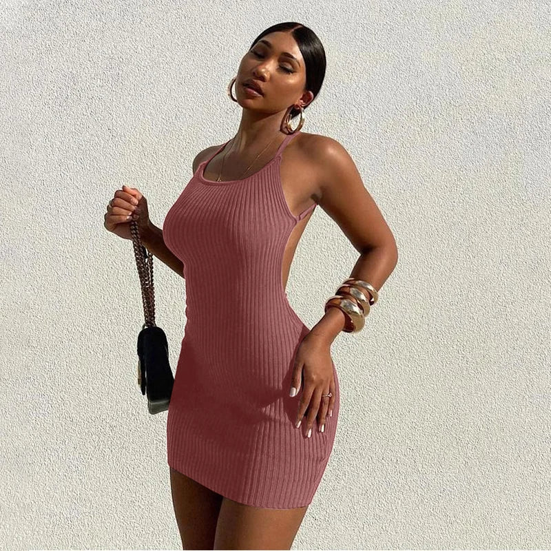 Ribbed Backless Mini Dress