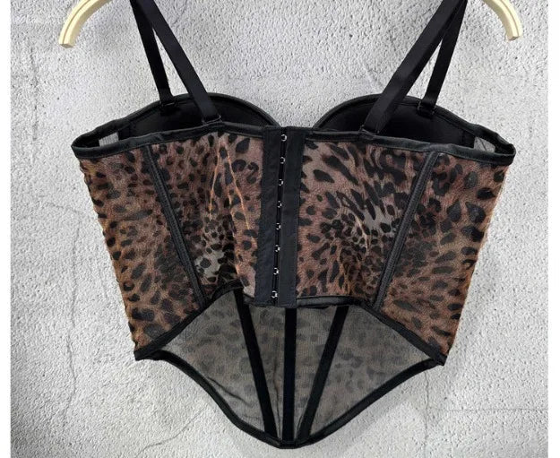 Just Kickin It Leopard Mesh Corset Top