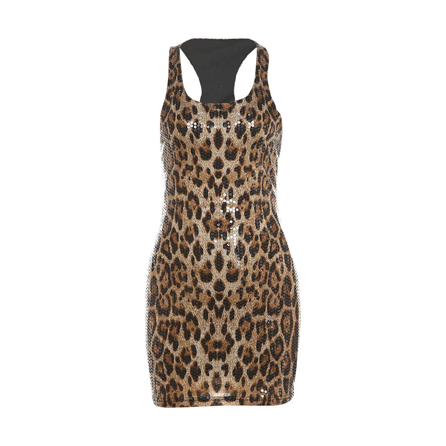 Women’s Sequin Leopard Tight Tank Dress