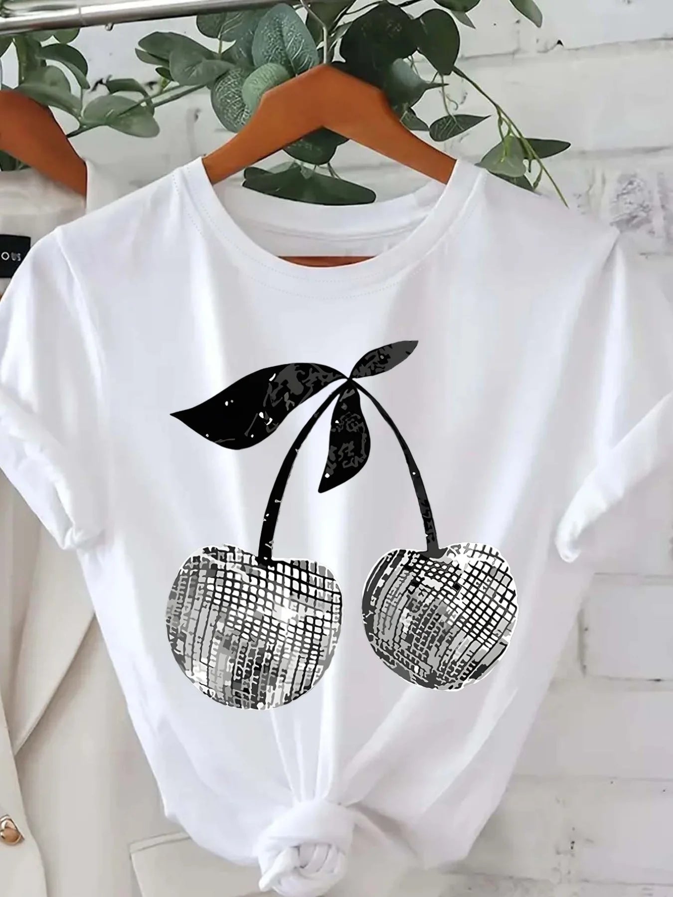 Silver Cherry Graphic Print T-Shirt
