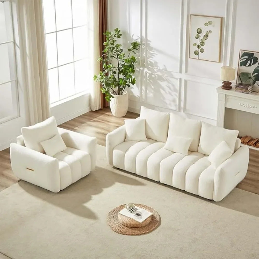 Modern Comfy Deep-Seat Teddy Cloud Sofa – Upholstered 3-Seater Bouclé Couch