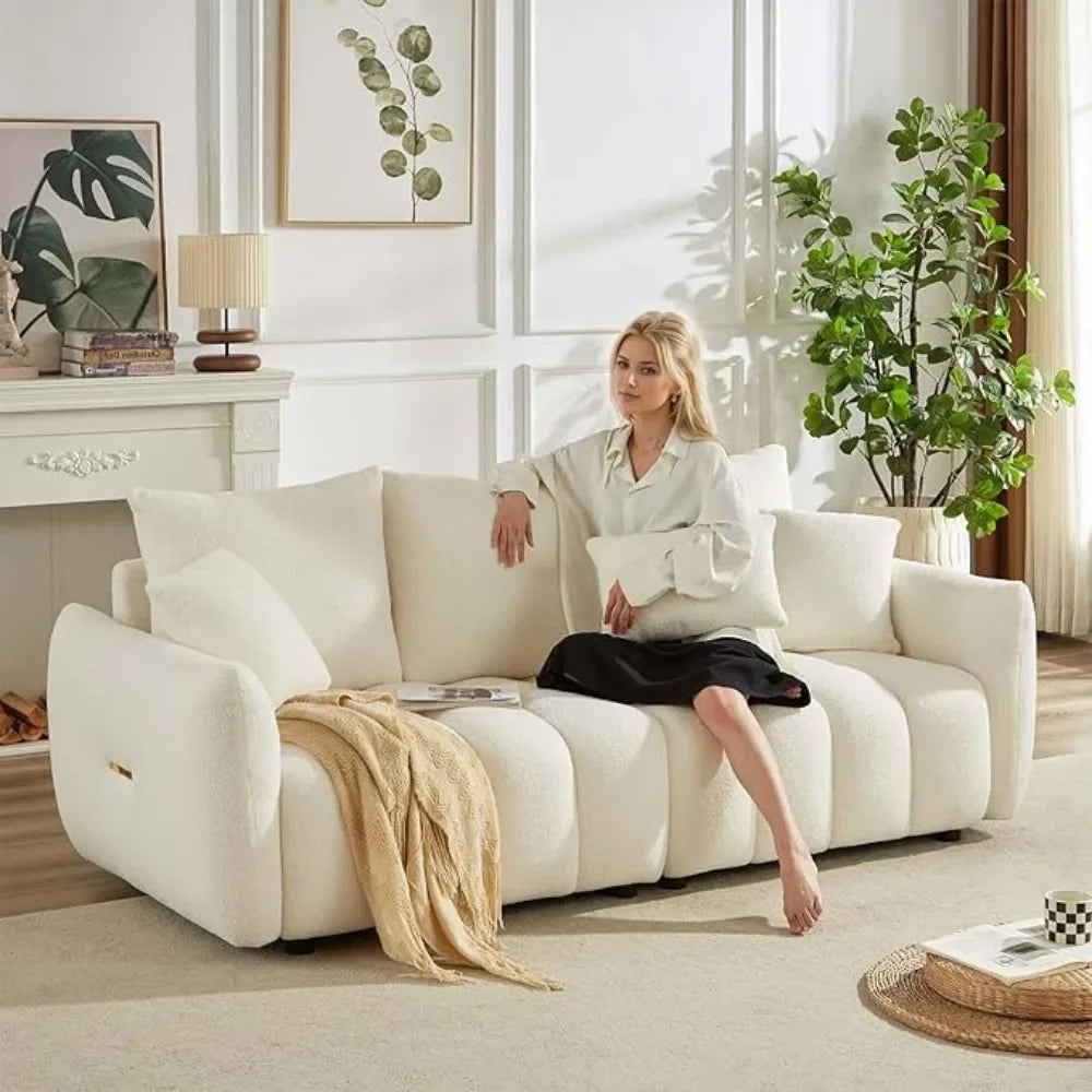 Modern Comfy Deep-Seat Teddy Cloud Sofa – Upholstered 3-Seater Bouclé Couch