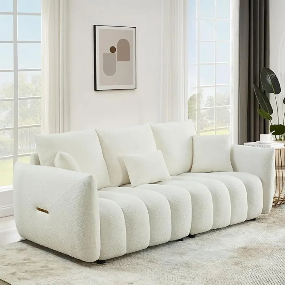 Modern Comfy Deep-Seat Teddy Cloud Sofa – Upholstered 3-Seater Bouclé Couch