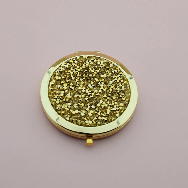 Rhinestone Compact Round Folding Mirror