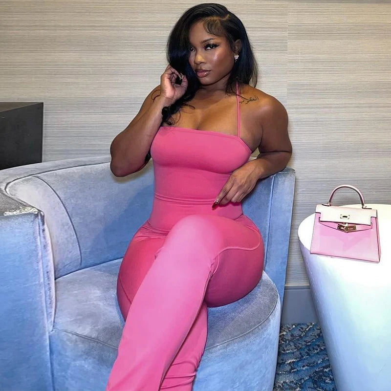 Halter Backless Bodycon Flare Jumpsuit