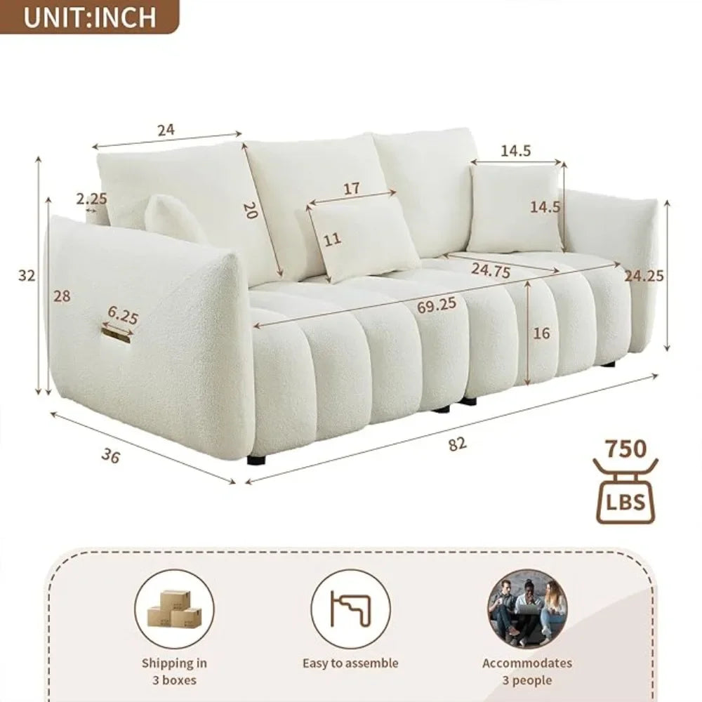 Modern Comfy Deep-Seat Teddy Cloud Sofa – Upholstered 3-Seater Bouclé Couch