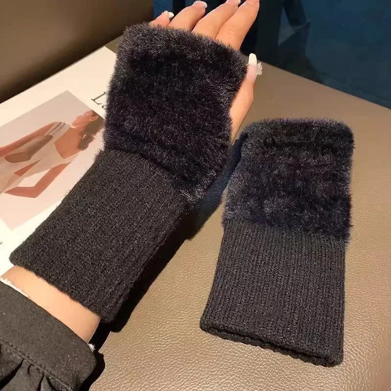 Mink Fleece Soft Winter Half-Finger Gloves