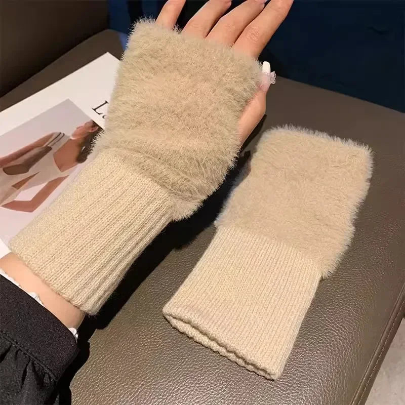 Mink Fleece Soft Winter Half-Finger Gloves