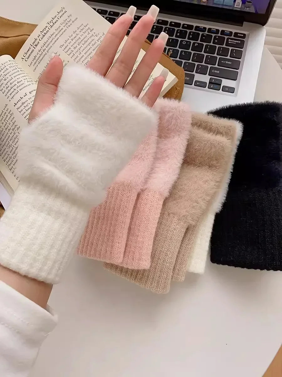 Mink Fleece Soft Winter Half-Finger Gloves