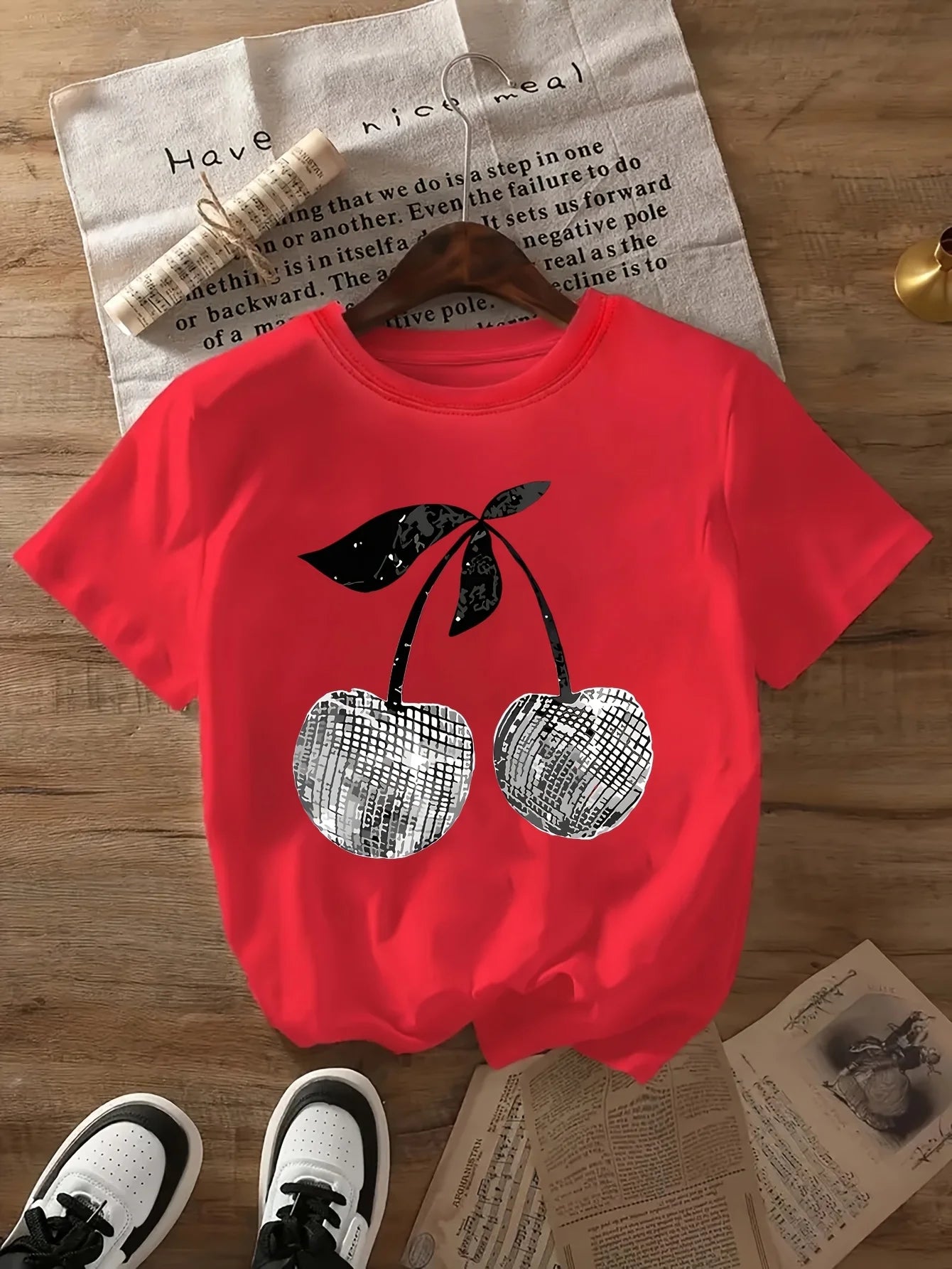 Silver Cherry Graphic Print T-Shirt