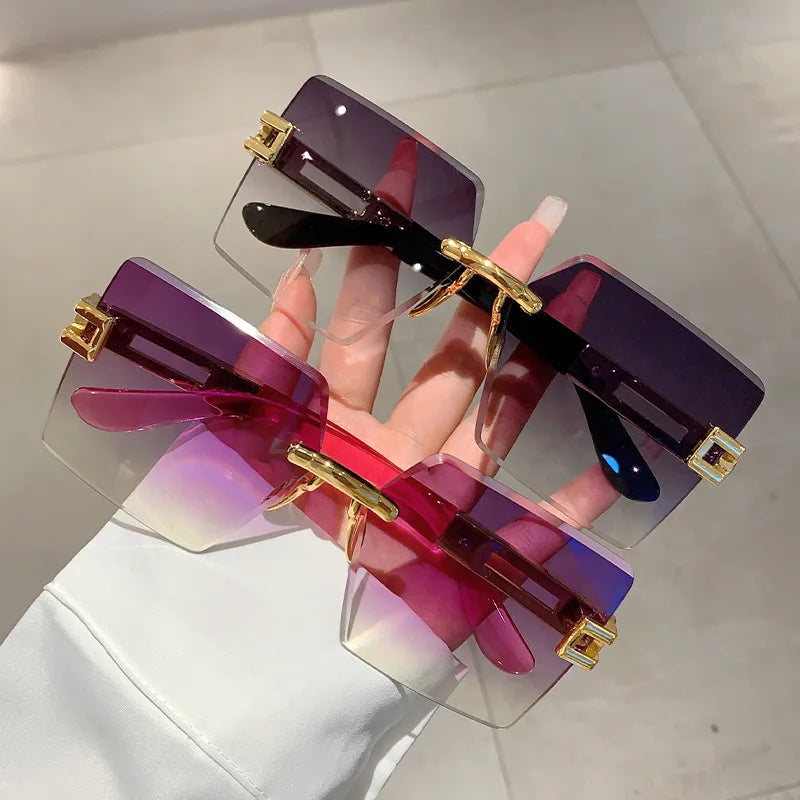 Women Rimless Square Summer Sunglasses - Weekend Shade Sunglasses
