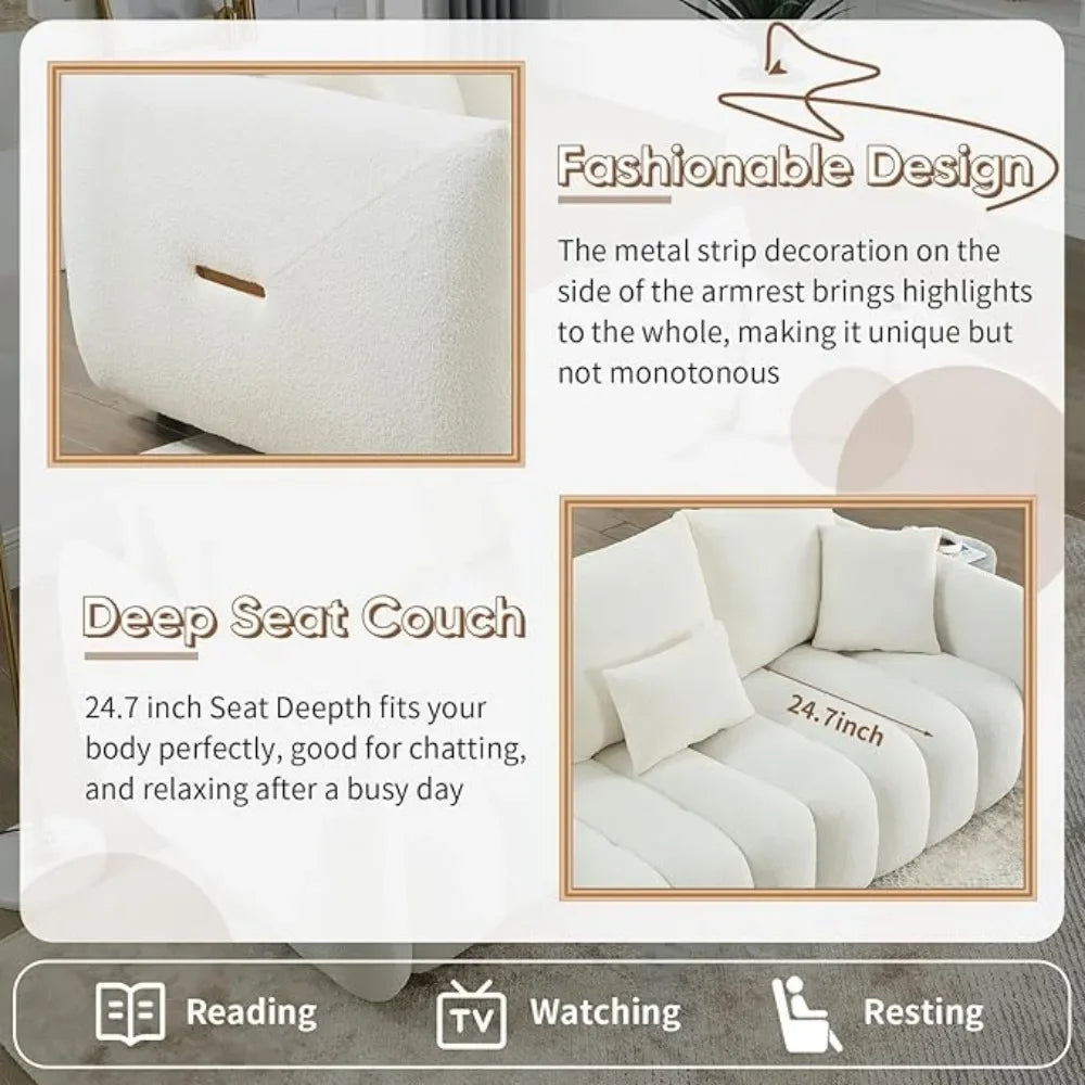 Modern Comfy Deep-Seat Teddy Cloud Sofa – Upholstered 3-Seater Bouclé Couch