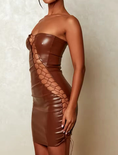 Didn’t Come to Play PU Leather Open Dress