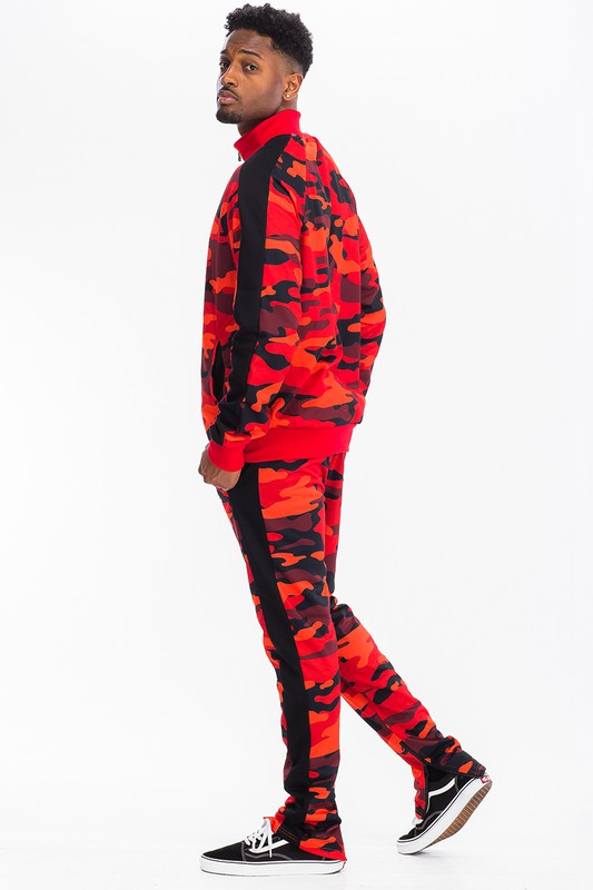 Men's Full Camo with Stripe Track Jacket and Pant