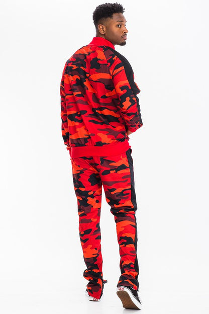 Men's Full Camo with Stripe Track Jacket and Pant