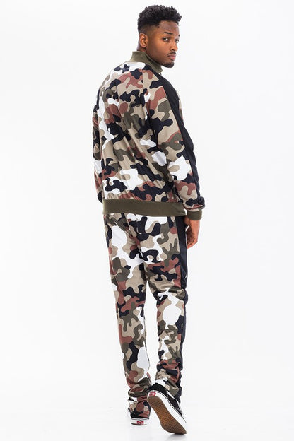 Men's Full Camo with Stripe Track Jacket and Pant