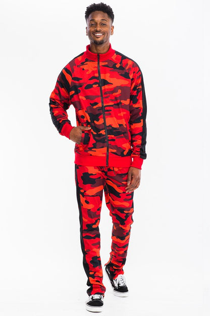 Men's Full Camo with Stripe Track Jacket and Pant