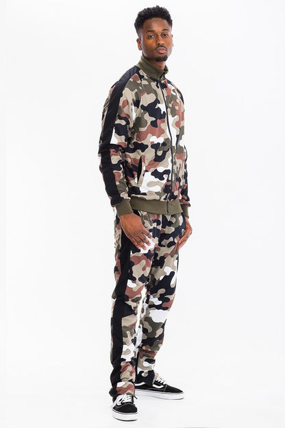 Men's Full Camo with Stripe Track Jacket and Pant