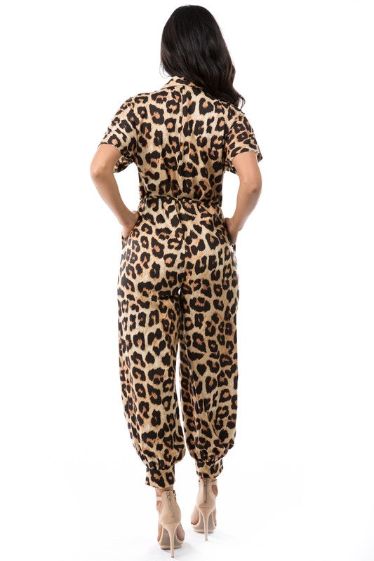 Women's Leopard Short Sleeve Jumpsuit