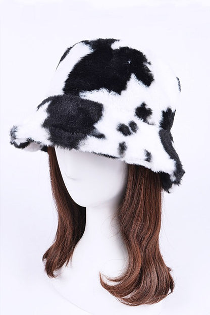 Cow Print Faux Fur Bucket Hat - Weeknd Shop Online 
