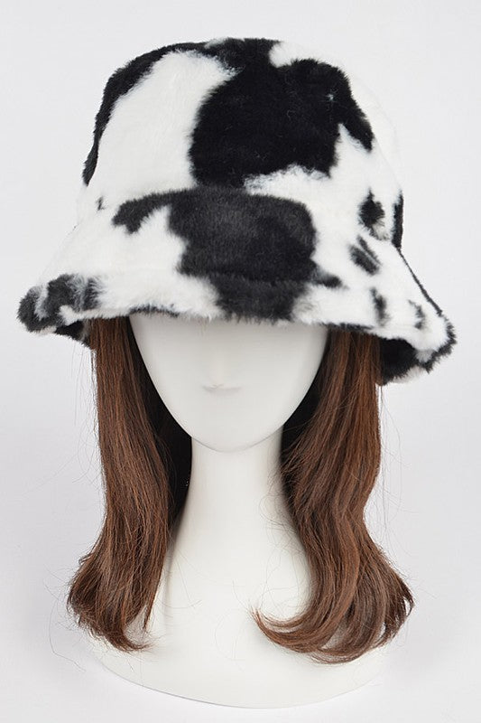 Cow Print Faux Fur Bucket Hat - Weeknd Shop Online 