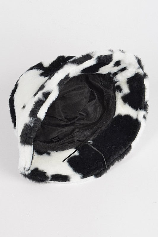 Cow Print Faux Fur Bucket Hat - Weeknd Shop Online 