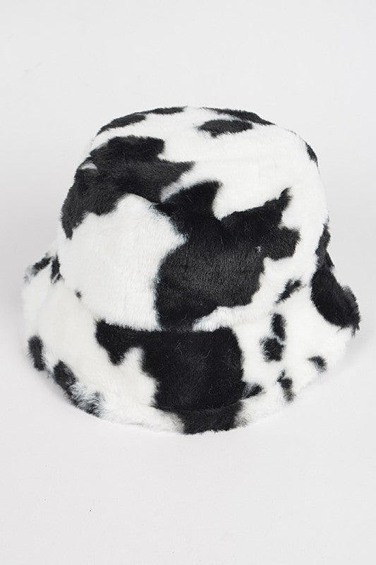 Cow Print Faux Fur Bucket Hat - Weeknd Shop Online 