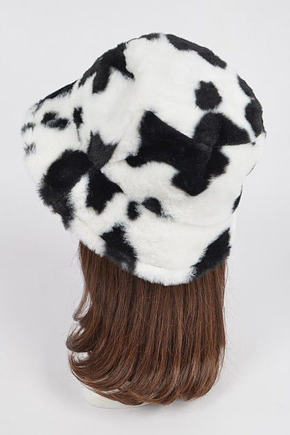 Cow Print Faux Fur Bucket Hat - Weeknd Shop Online 