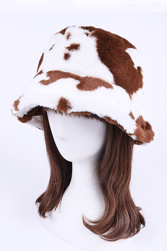 Cow Print Faux Fur Bucket Hat - Weeknd Shop Online 