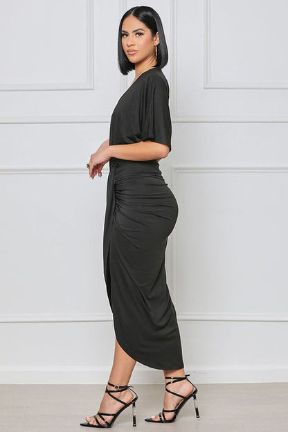 Monica High Slit Classic Black Wrap Dress