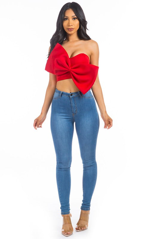 Red Classy Bow Tie Top