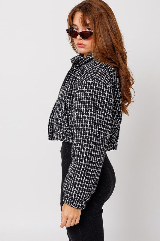 Women's Tweed Crop Puffer Jacket - Weeknd Shop Online 