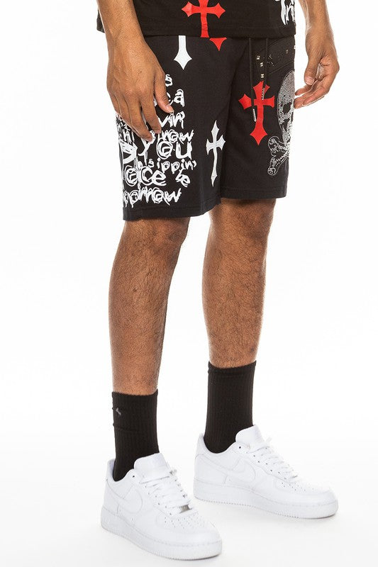 Mens Chrome Cross Skull Shorts