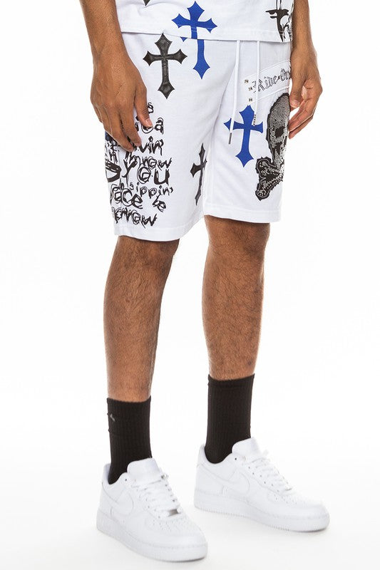 Mens Chrome Cross Skull Shorts