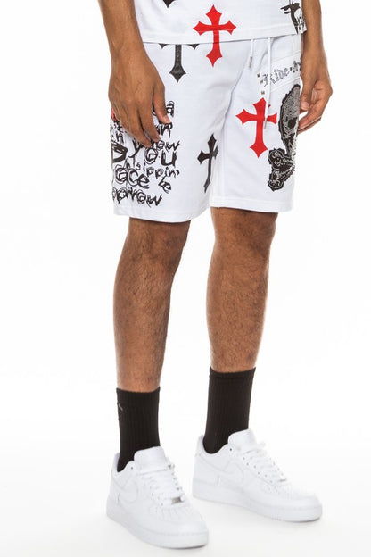 Mens Chrome Cross Skull Shorts