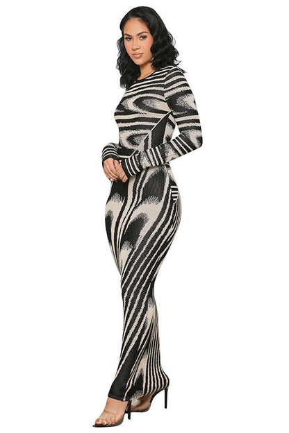 "Chic Fall" Bodycon Long Sleeve Maxi Dress