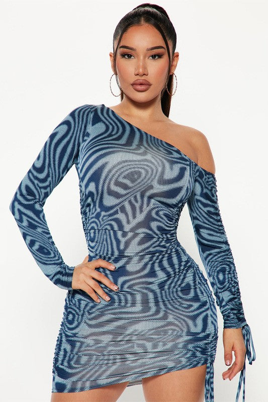 Sexy Mesh Ruched Zebra Print Dress