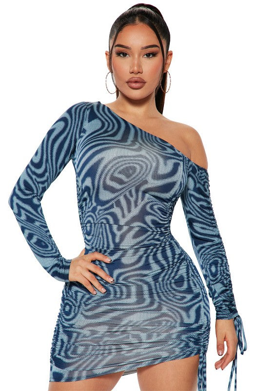 Sexy Mesh Ruched Zebra Print Dress