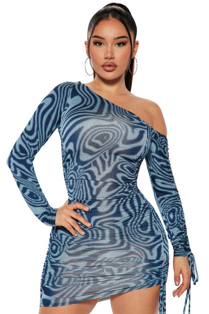 Sexy Mesh Ruched Zebra Print Dress