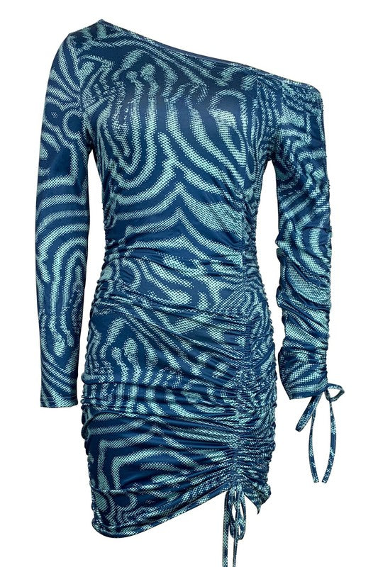 Sexy Mesh Ruched Zebra Print Dress