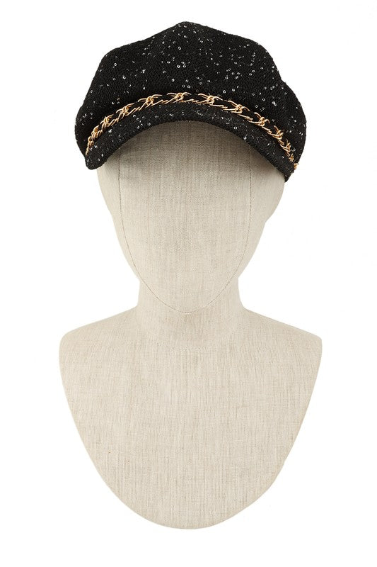 Chain Buckle Beret Straw Hat