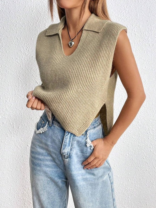 Women's Knit Khaki Sleeveless Sweater