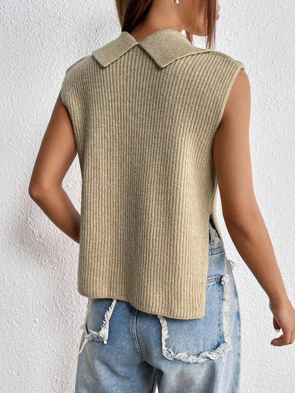 Women's Knit Khaki Sleeveless Sweater