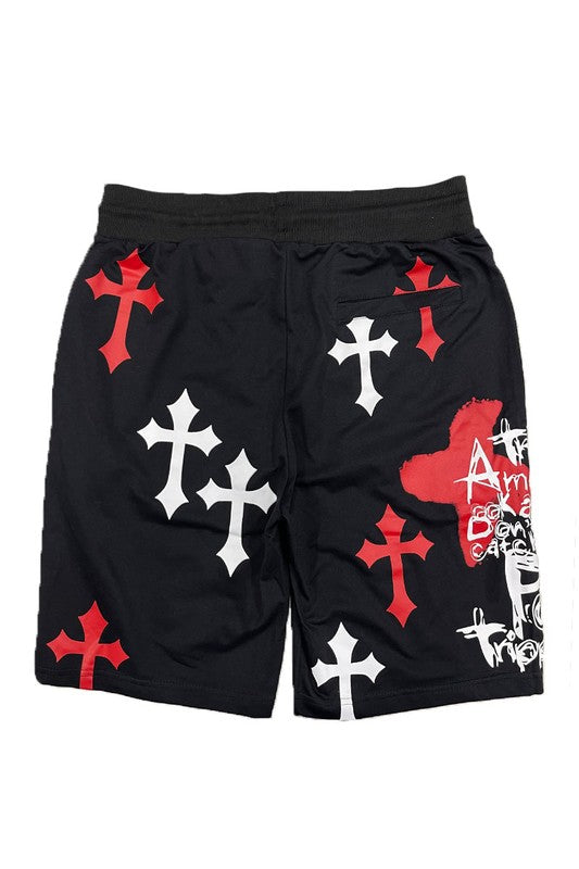 Mens Chrome Cross Skull Shorts