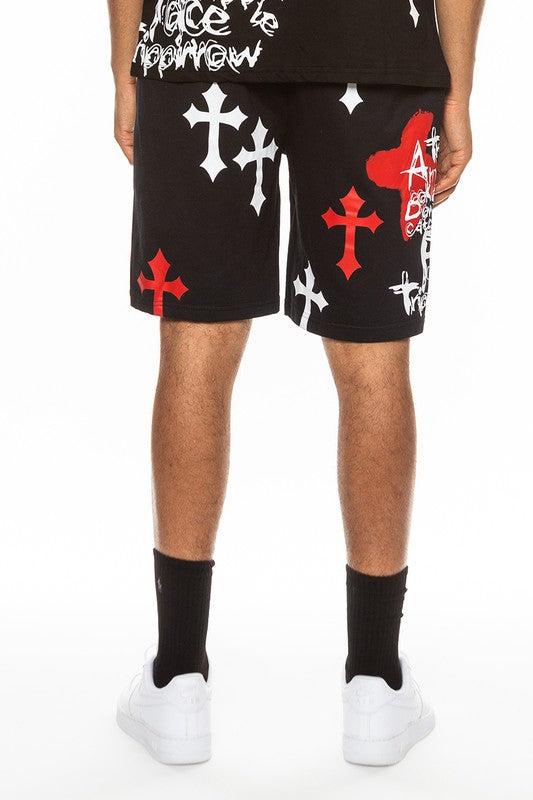 Mens Chrome Cross Skull Shorts