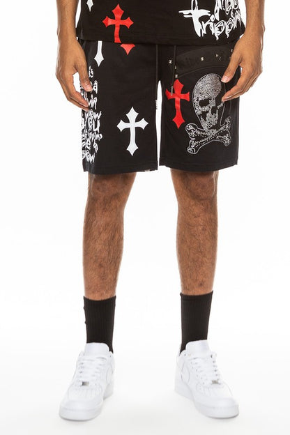 Mens Chrome Cross Skull Shorts